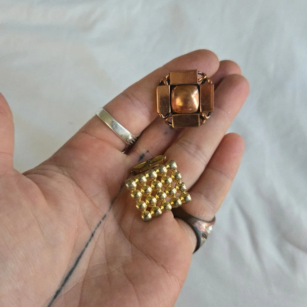 VTG Brutalist Geometric Mismatched Cufflinks Copper Gold Mens OS Metal Unbranded
